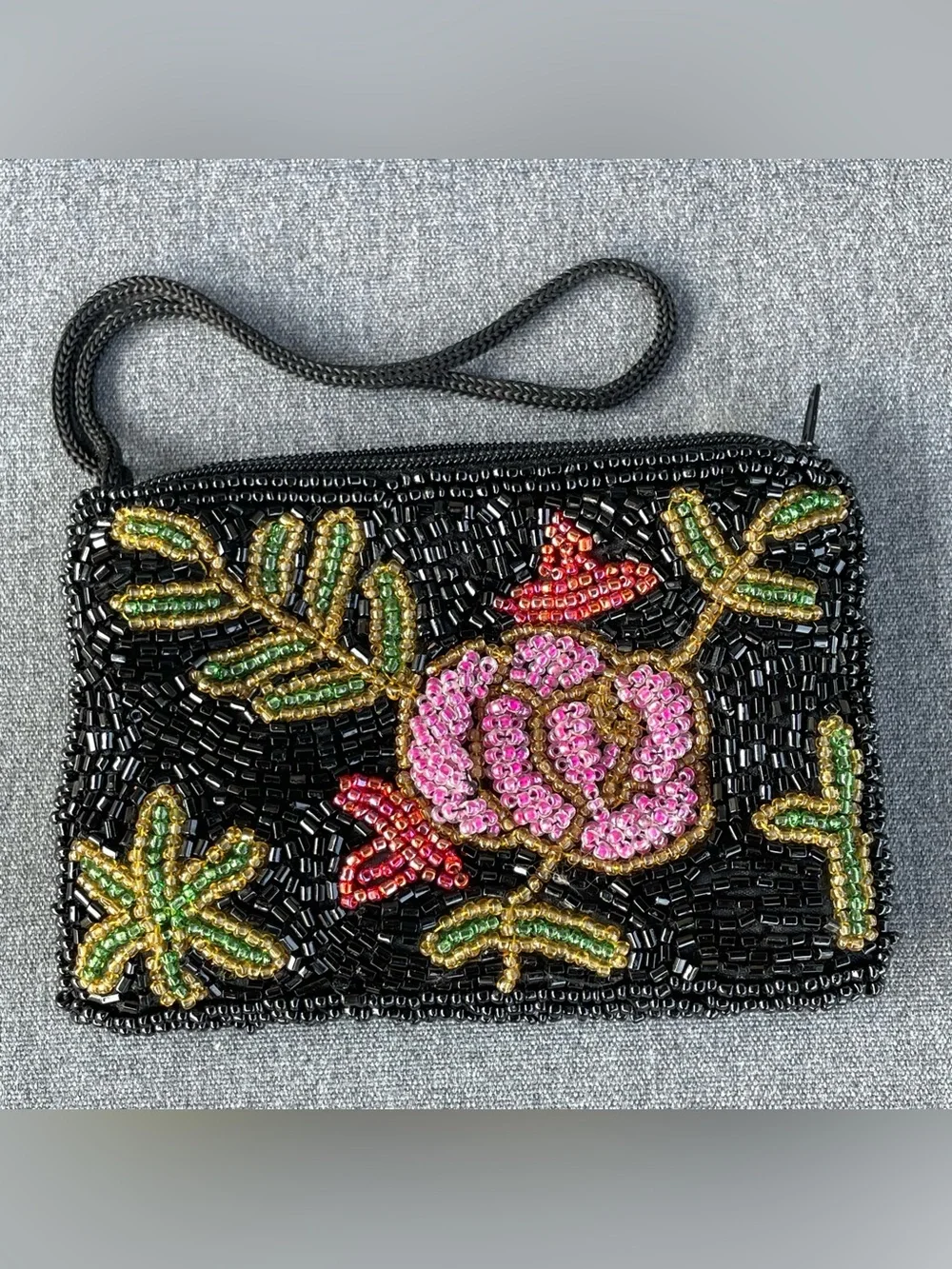 Beaded rose flower wristlet bag purse mini